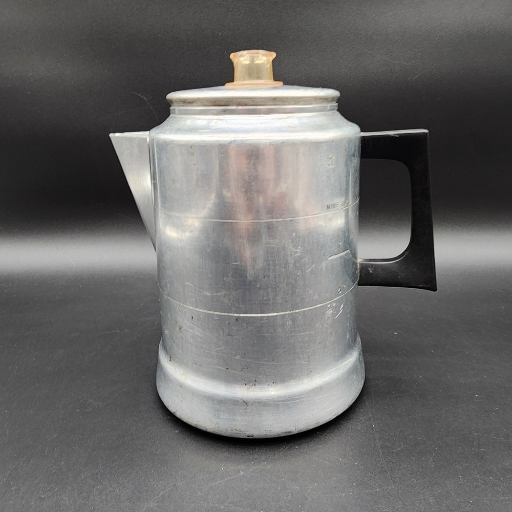VTG Comet 9 Cup Silver Aluminum Stovetop Coffee Percolator Camping Farmhouse